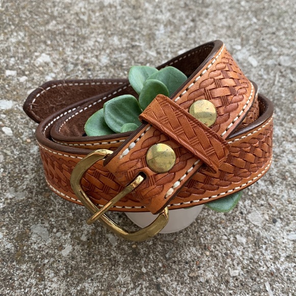 Triple K Vintage Tooled Leather Western Rodeo Outlaw Hidden Zipper Money Belt - Picture 3 of 12